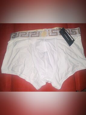 Versace White Briefs with Gold and Silver Crystal Accents